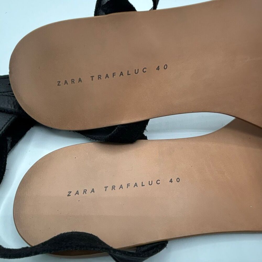 ZARA FLAT LEATHER SANDALS WITH LEOPARD PRINT STRAP SIZE 40 US 10 - Picture 8 of 8